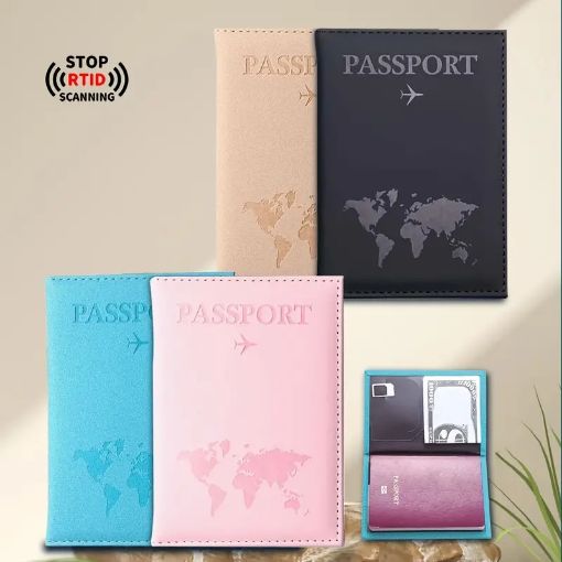 Picture of World Map Passport Cover Passport Holder Passport Cover RFID Wallet Card Holder Travel Passport Bag Card Organizer for Travel